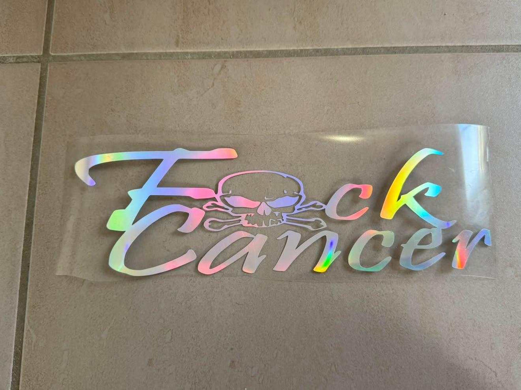 F*ck cancer decal with skull and crossbones design, weather-resistant adhesive vinyl for cars and windows, Australian made