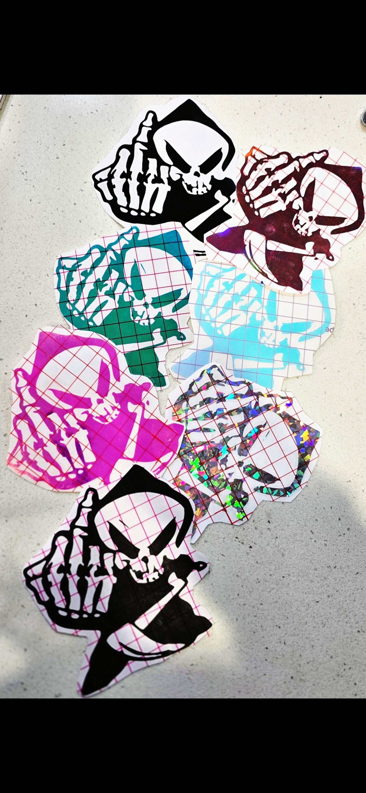 Grim reaper decal on outdoor-grade vinyl with bold, edgy design and weather-resistant finish