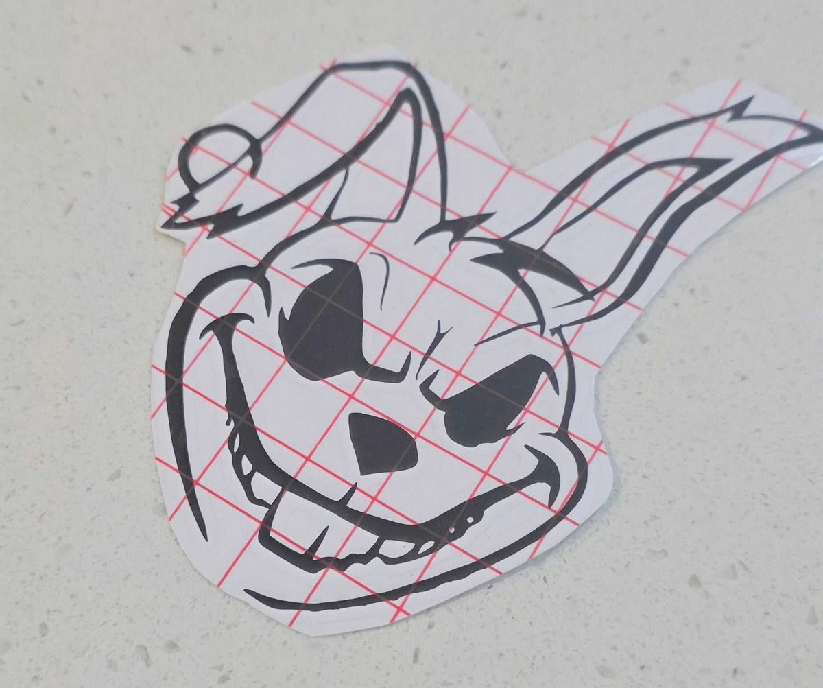 Skull Bunny decal with cute bunny ears and mischievous skull face on outdoor-grade vinyl
