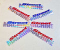Street Machine two-layer decal on car window with bold blue and silver design, weather-resistant and peel-and-stick application, designed for street car enthusiasts.