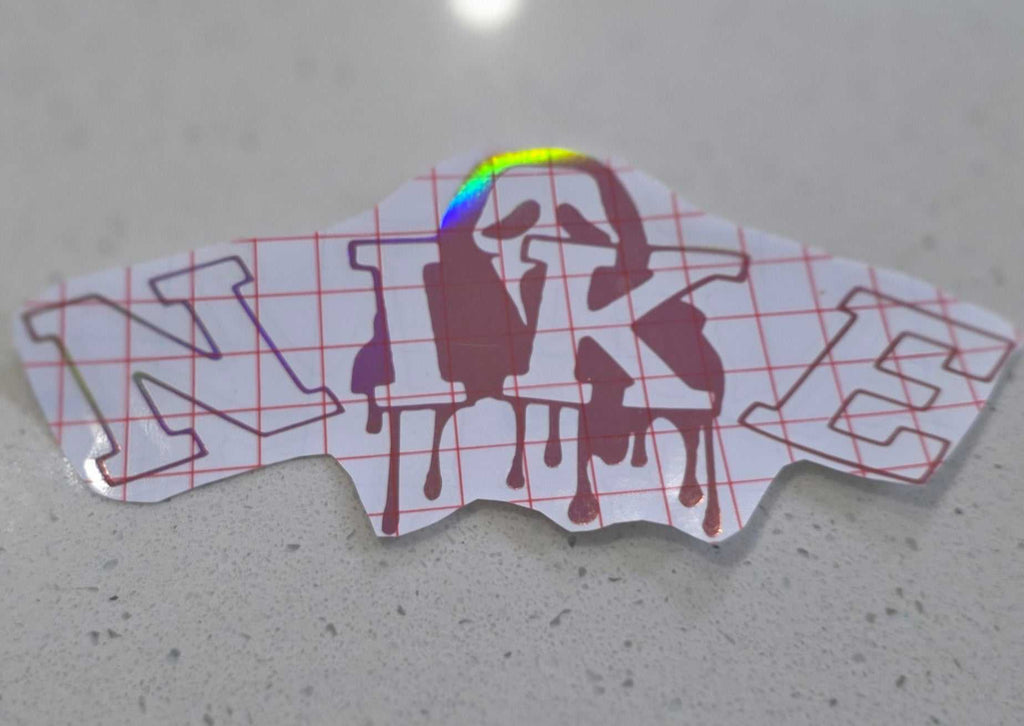 Horror-inspired Nike sticker decal in bold design, weather-resistant and precision cut, ideal for outdoor use and street culture style.