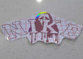 Horror-inspired Nike sticker decal in bold design, weather-resistant and precision cut, ideal for outdoor use and street culture style.